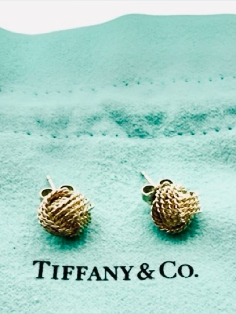 Tiffany & Co. Twisted Knot Vermillion Sterling Earrings Studs Gold Wash With Bag